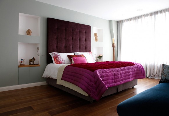 еклектичен дом в Лондон - спалня с акценти в ярки цветове